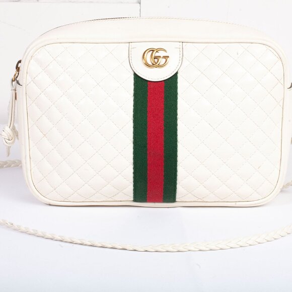 Authentic Gucci White Stripe Leather Trapuntata Handbag - Picture 1 of 12